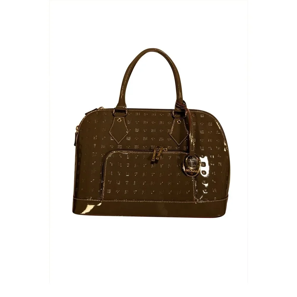 Arcadia - Taupe Patent Leather Embossed Handbag
